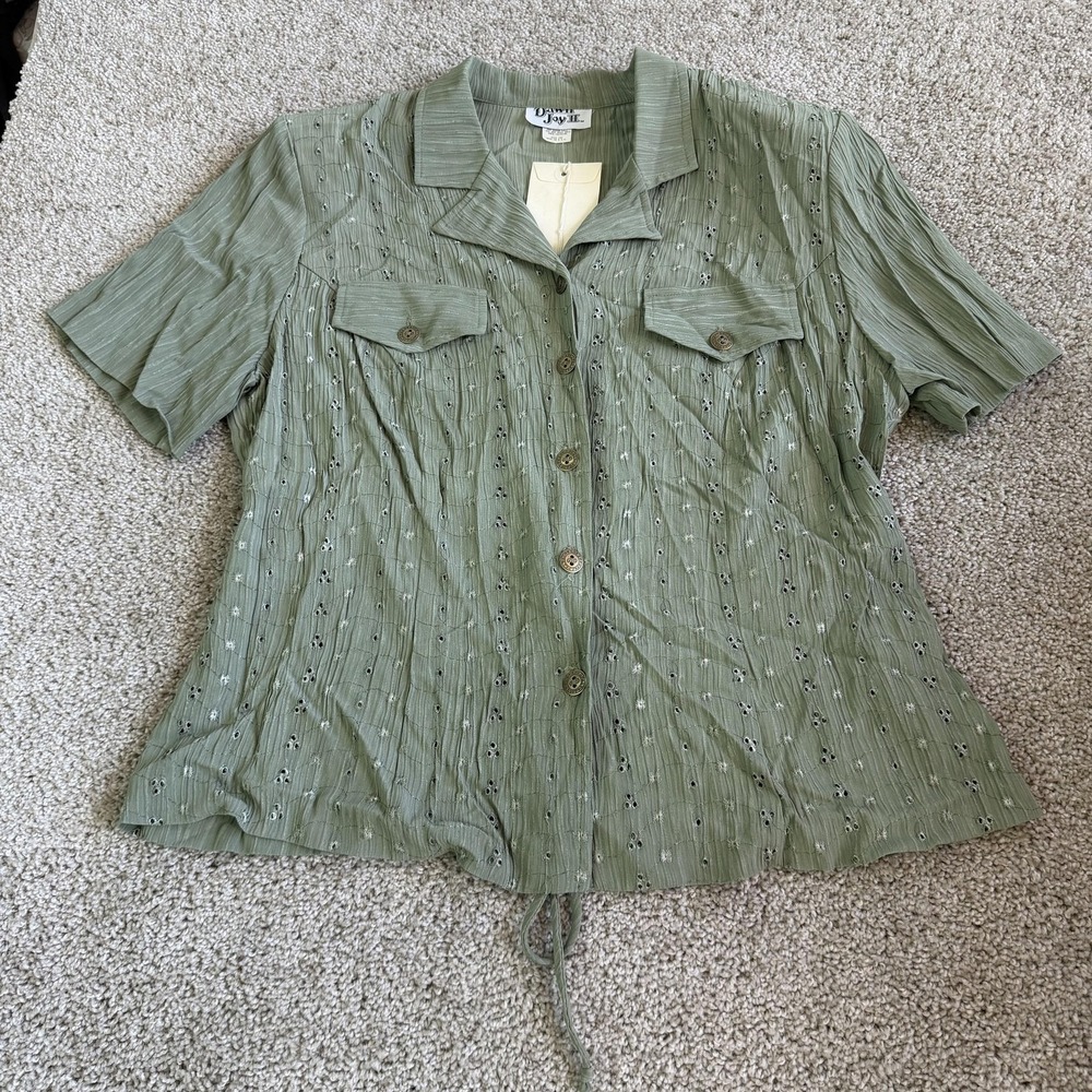 Dawn Joy II Jacket Womens 16W Green Floral Embroidered Button Front Belted USA